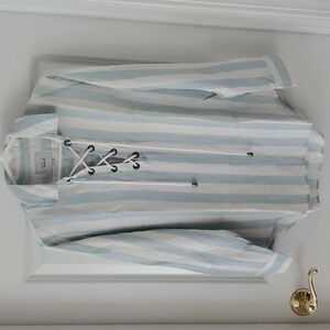 Rails Uli Blue and White Striped Lace Up     Neckline Shirt Blouse Size S